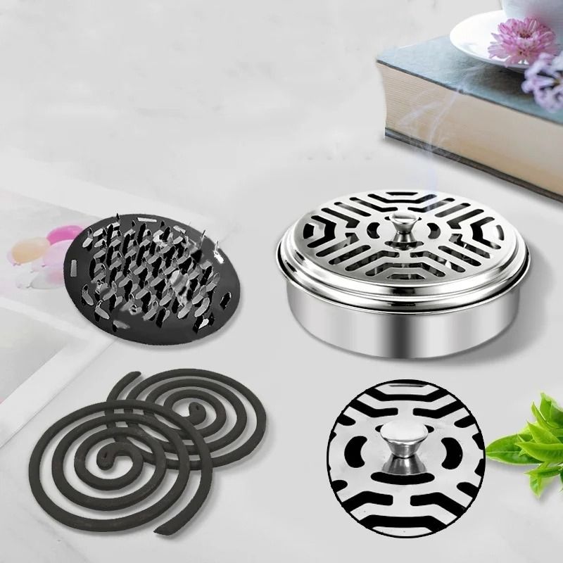 Stainless Steel Mosquito Coil Holder with Protective Cover