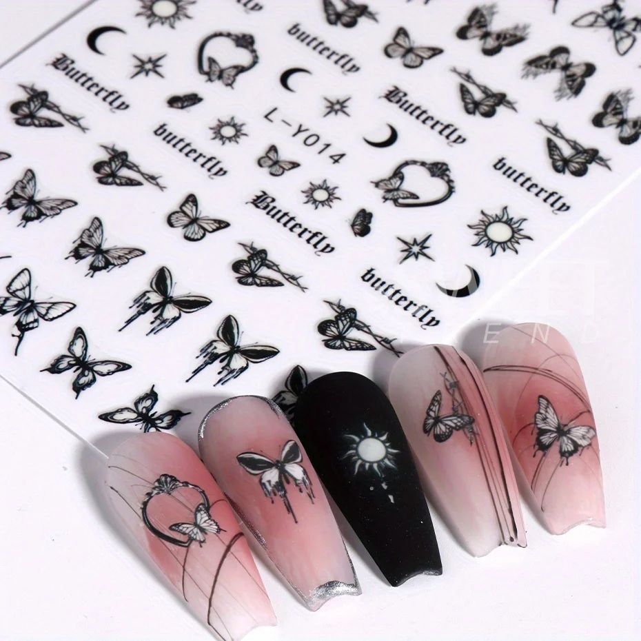 3-Piece Luminous Butterfly Nail Decal Stickers – Glow-In-The-Dark Nail Art Set