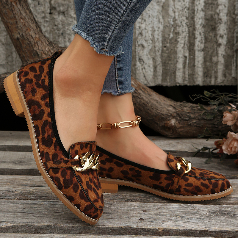 Womens Spring Leopard Print Fashion Flats, Soft Soled Mary Jane Loafers, Shallow Party Shoes