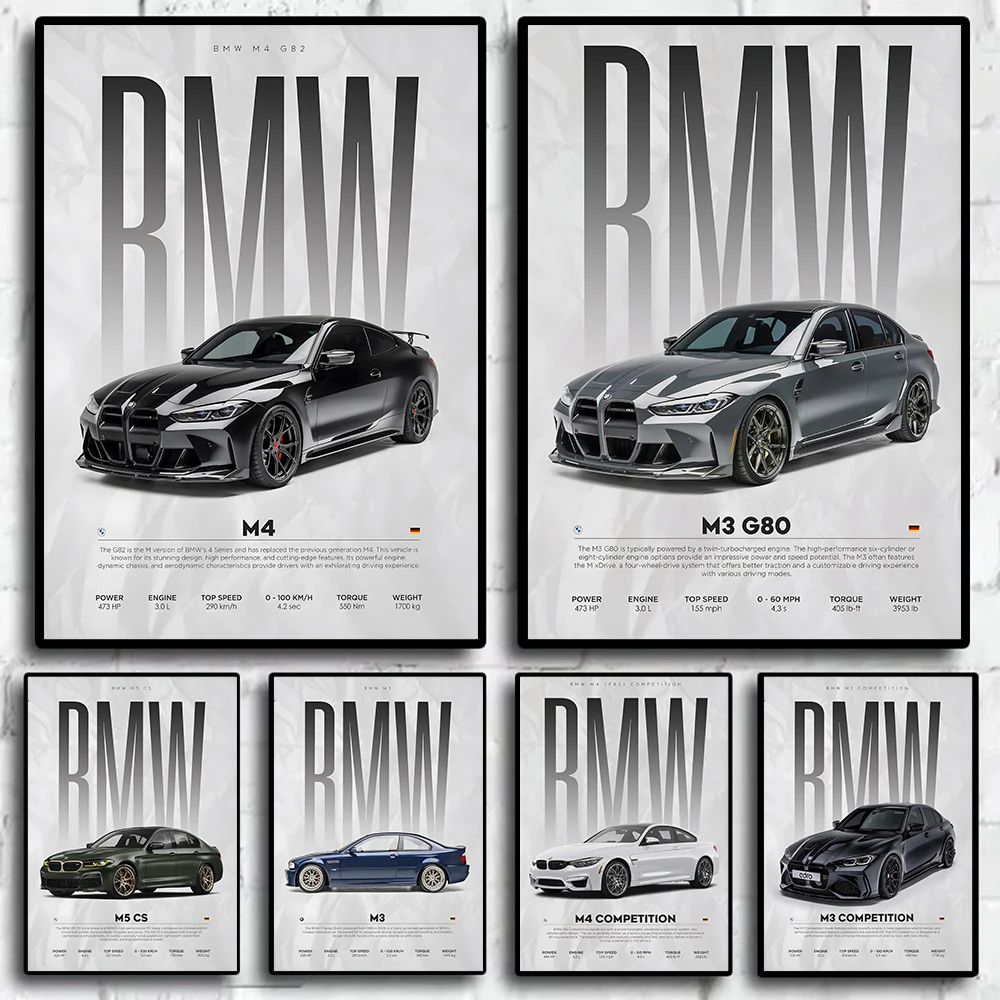 Black Famous Cars Canvas Wall Art Print for Modern Home Decoration, Automotive Racing Poster