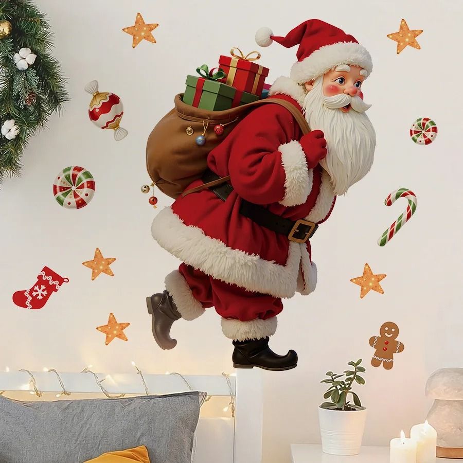 Santa Claus Candy Gifts Gingerbread Window Sticker Christmas Decoration