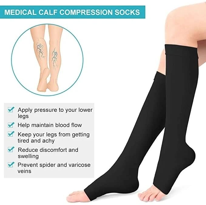 Medical Calf Compression Stockings Knee High Open Toe Pressure Socks