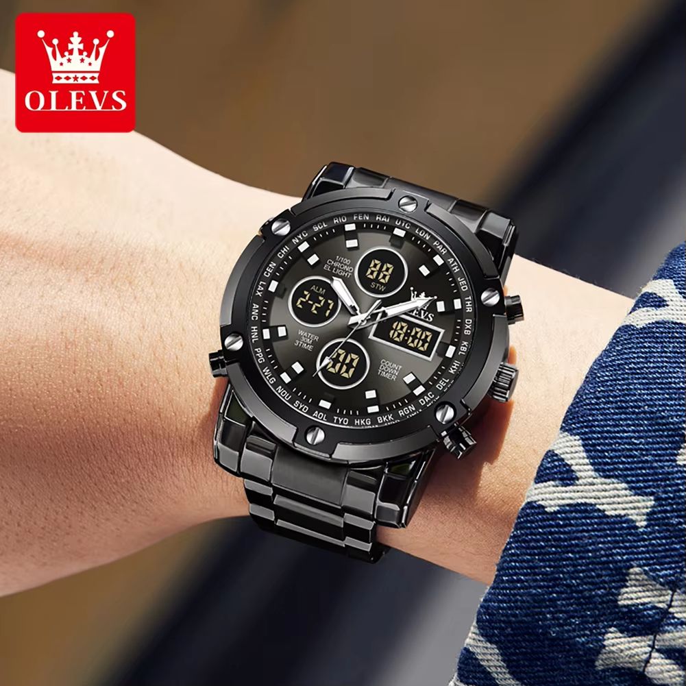 OLEVS Men's Multifunctional Watch – Waterproof Electronic Timepiece with Luminous Display, Alarm & Fashion Dress Design