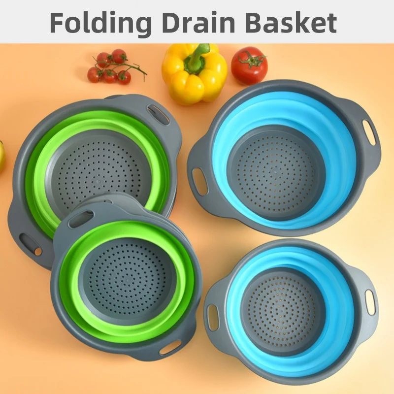 Round Folding Drain Basket, Fruit Vegetable Washing Basket, Foldable Strainer, Colander, Collapsible Drainer, Kitchen