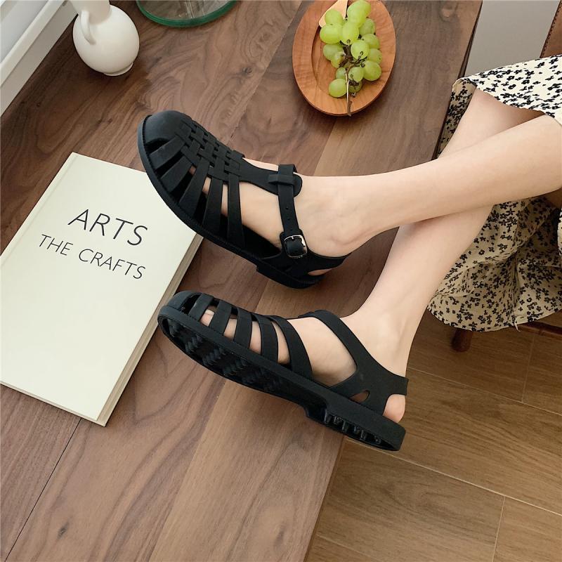 Gladiator Style Women Rome Sandals Soft PVC Summer Shoes Peep Toe Cut-out Design Girls Student Street Outdoor Sandals