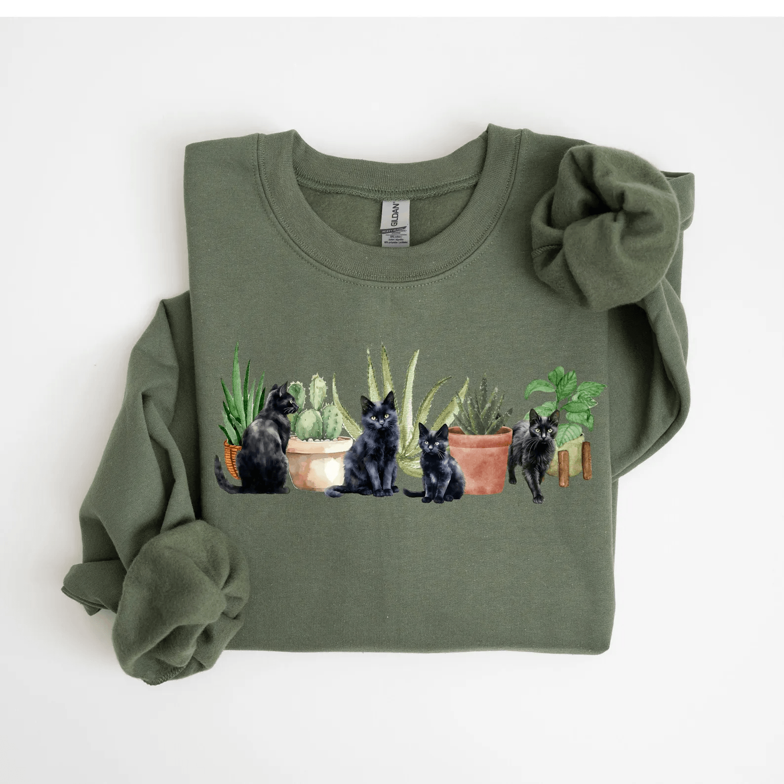 Cats and Plants Sweatshirt for Women Plant Lady Cat Lover Garden Crewneck Cozy Botanical Pullover