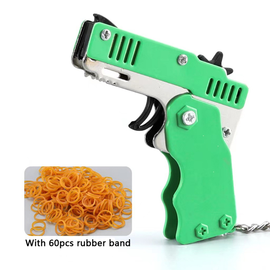 Mini Folding Rubber Band Launcher Toy With Keychain