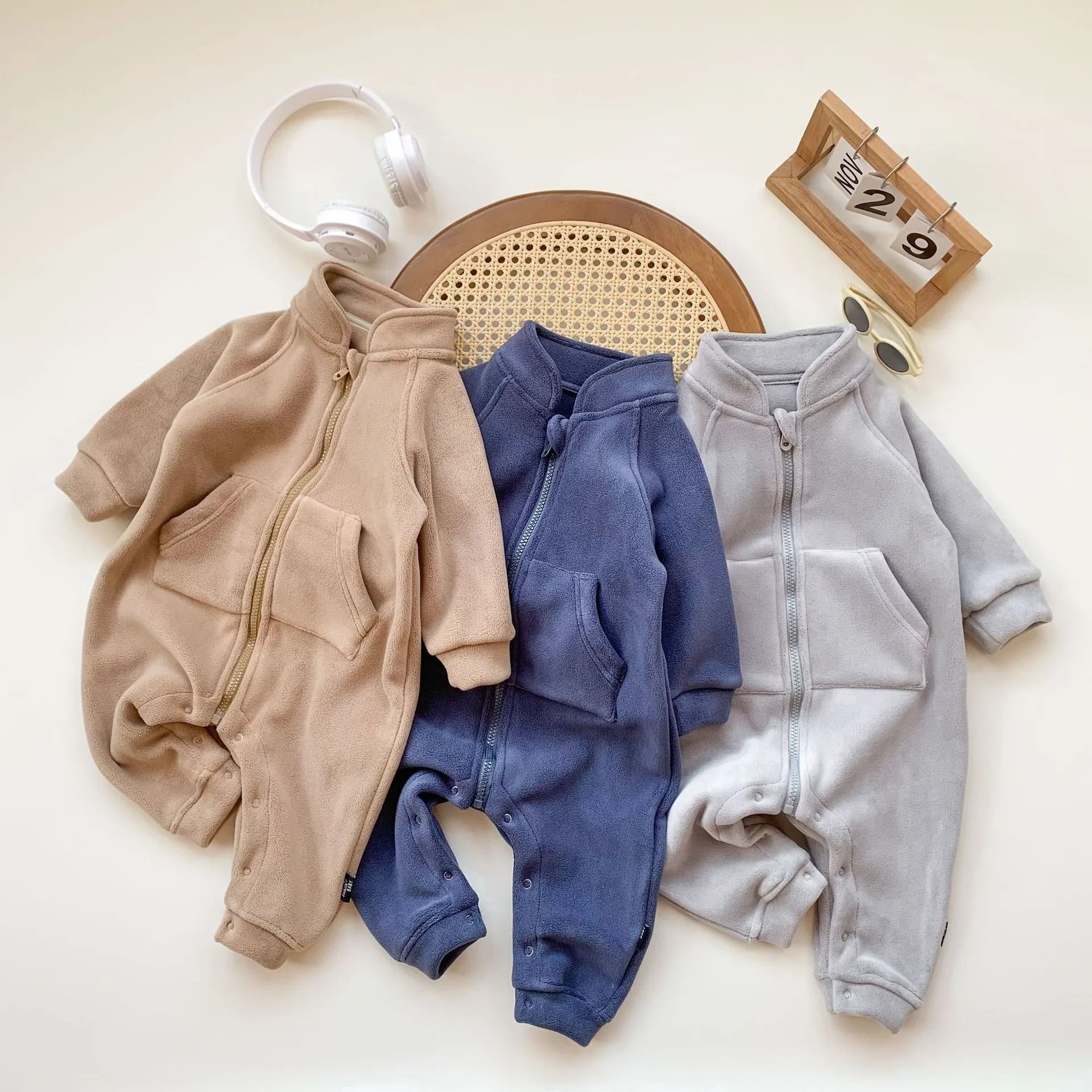 Korean Style Fleece-Lined Newborn Crawling Suit