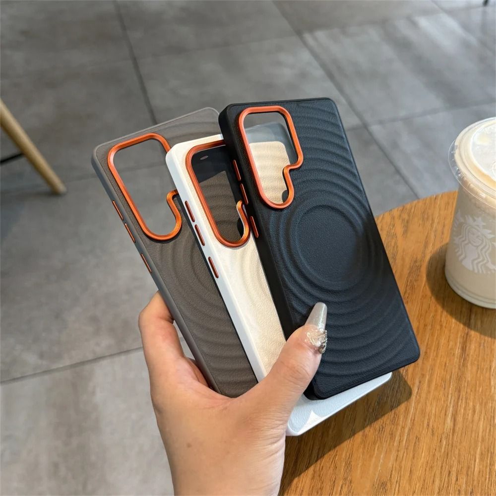 Magnetic Leather Pattern Phone Case with Wave Texture