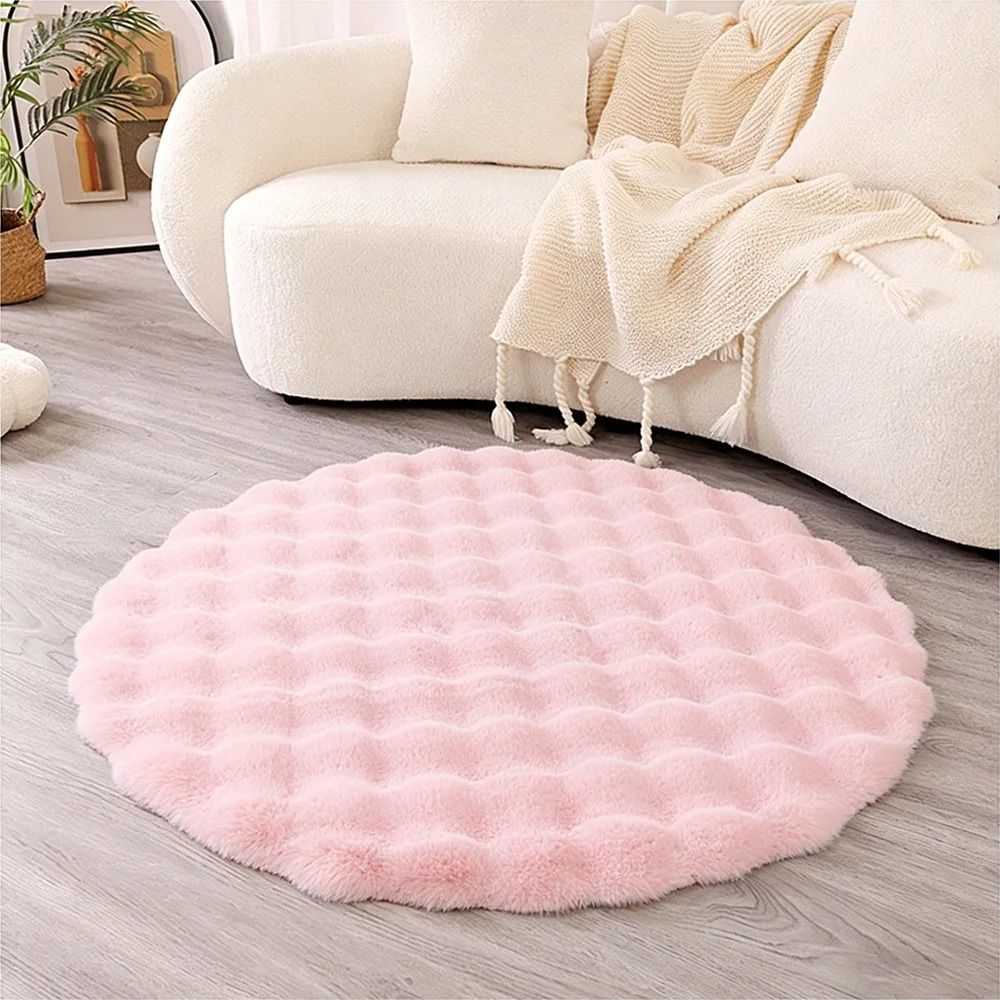 Faux Rabbit Fur Bubble Texture Round Carpet – Premium Soft Plush Rugs for Kids' Bedrooms, Game Cushions, & Cozy Living R