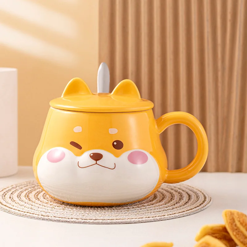 Creative Ceramic Mug with Lid, Cute Household Breakfast Mugs, Office Coffee Cup, Couple Water Cups Drink ware