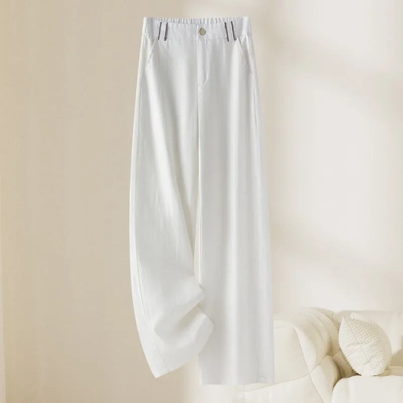 Women Linen Straight Leg Long Pants 2026 Summer High Waisted Lightweight Wide Leg Casual Trousers