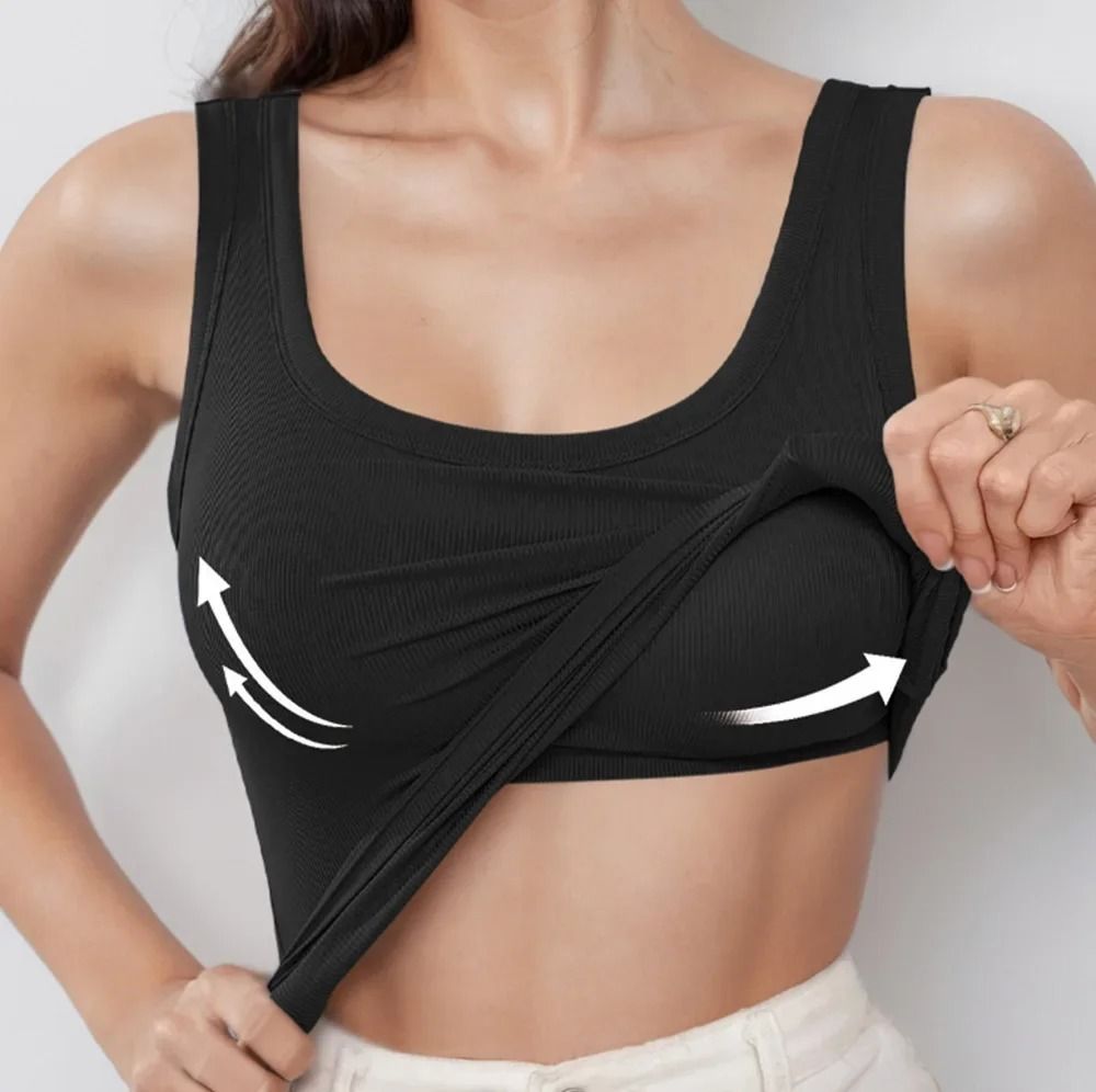Women U-Back Camisole Top with Built-In Bra and Wide Straps