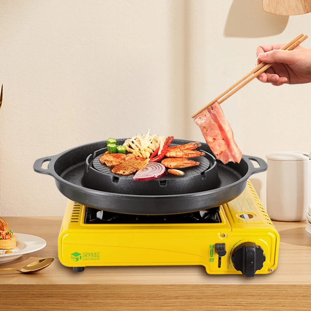BBQ Hot Pot Grill Pan Dual Cooking Non Stick Camping Cooker