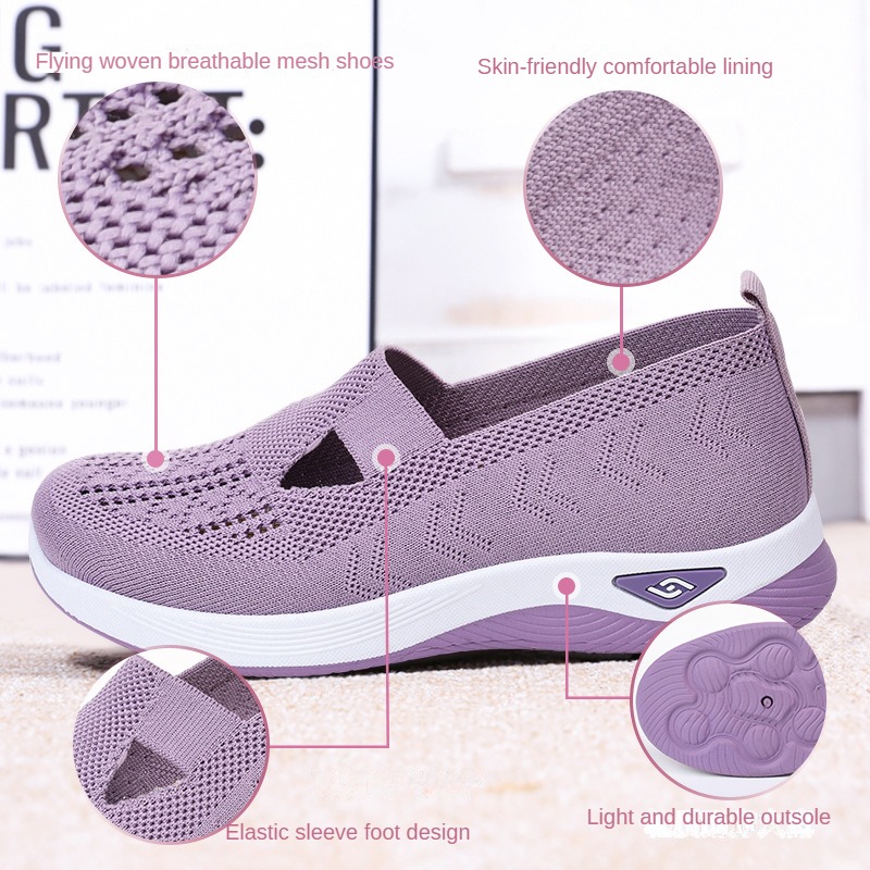 Casual Blue Mesh Womens Shoes, Breathable & Comfortable Soft Sole Loafers for Mothers, Perfect for Spring and Summer