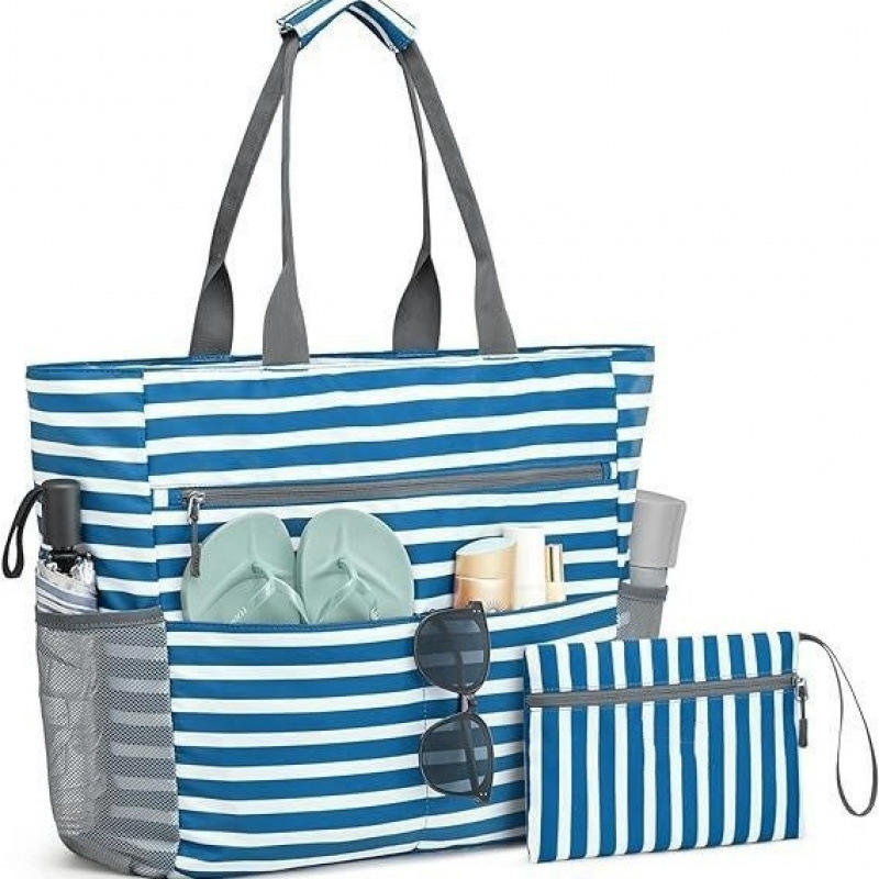 Large Capacity Waterproof Beach Tote Bag Foldable Sandproof Travel Organizer