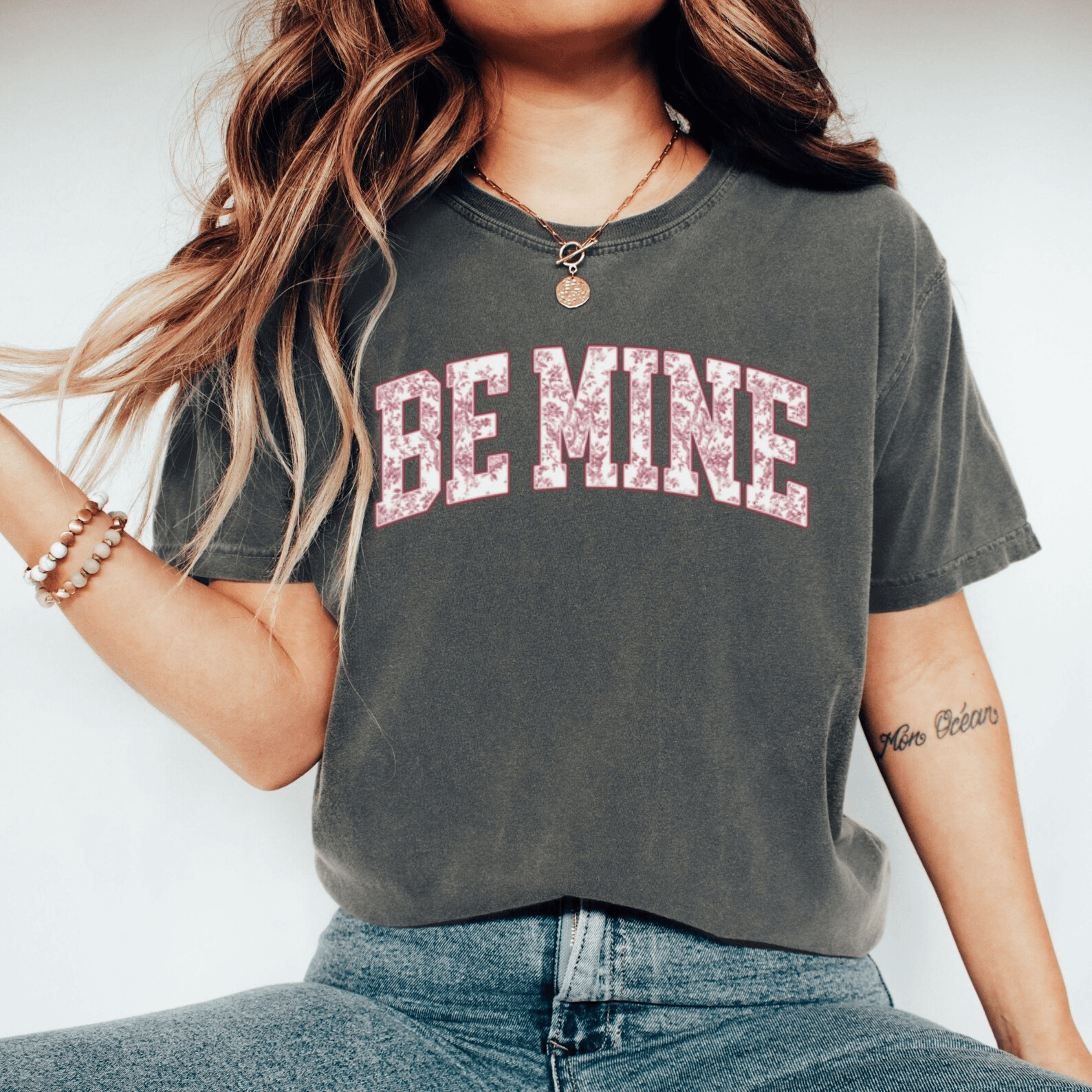 Retro Be Mine Valentine Shirt with Pink Bow Toile Print Cute Romantic Gift Tee