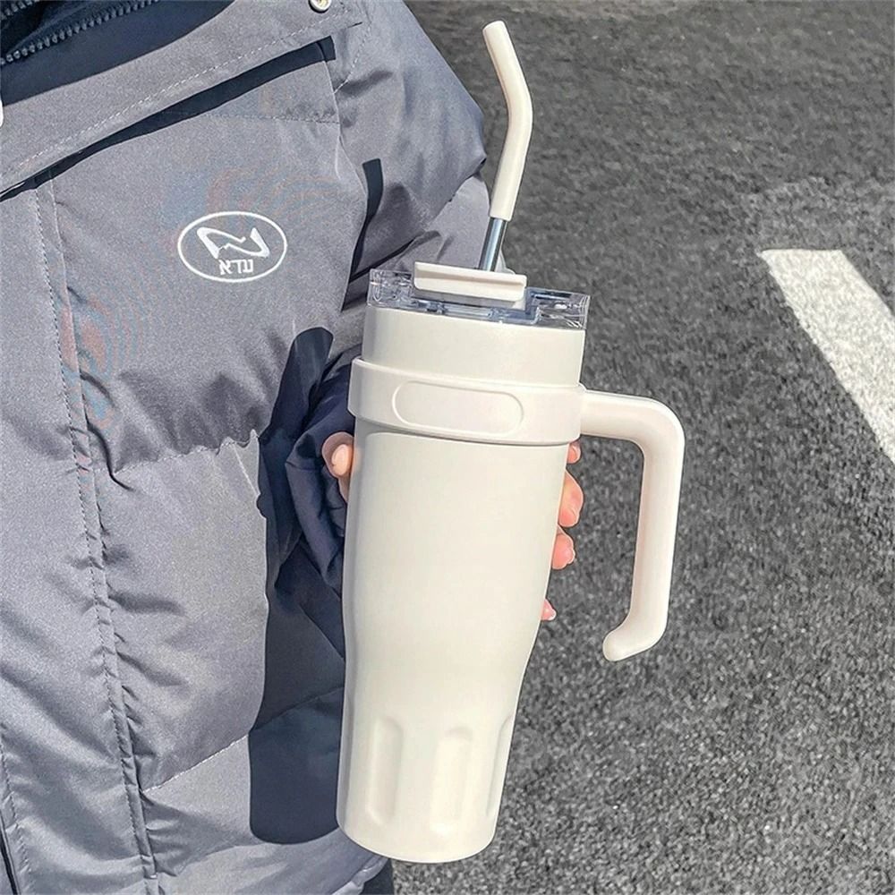 38.55oz Stainless Steel Insulated Ice Tumbler With Handle and Straw High Capacity Car Insulation Coffee Cup