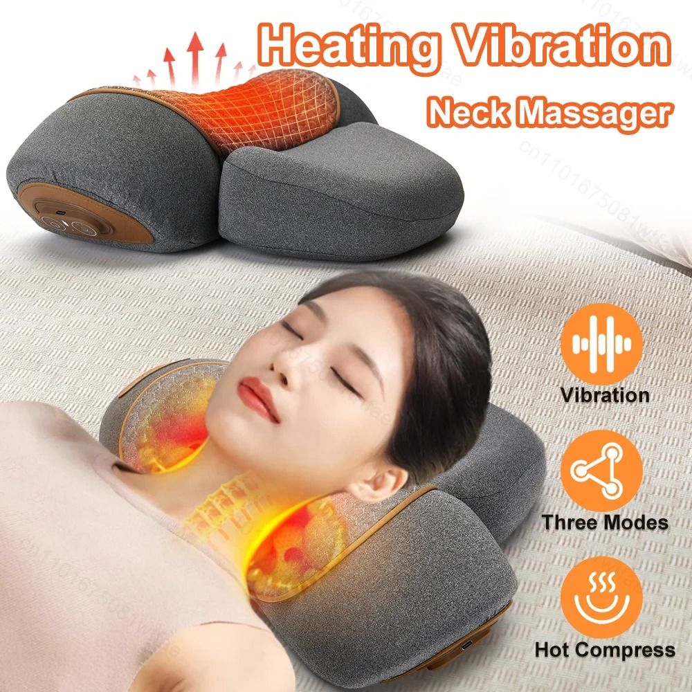 3-in-1 Neck Massager Pillow Cervical Orthopedic Hot Compress Vibration Traction
