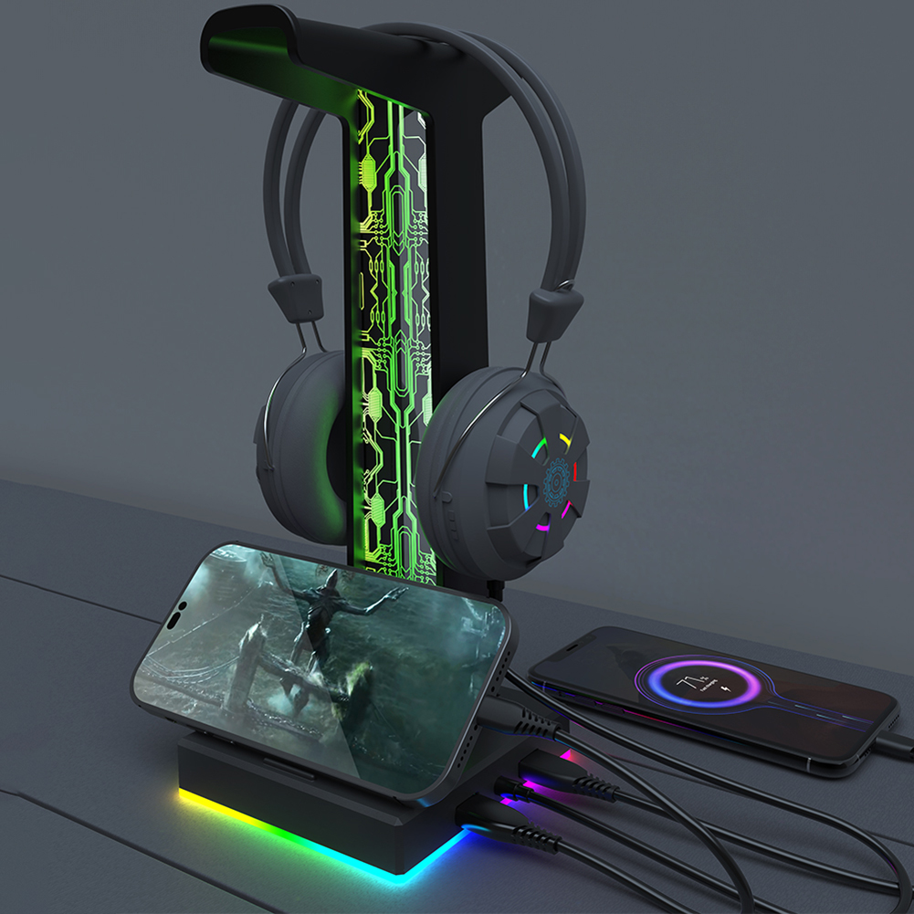 Headphone Stand with Dual USB Ports & LED Lighting Effects Gaming Headset Holder for PC and Gamer Desktops