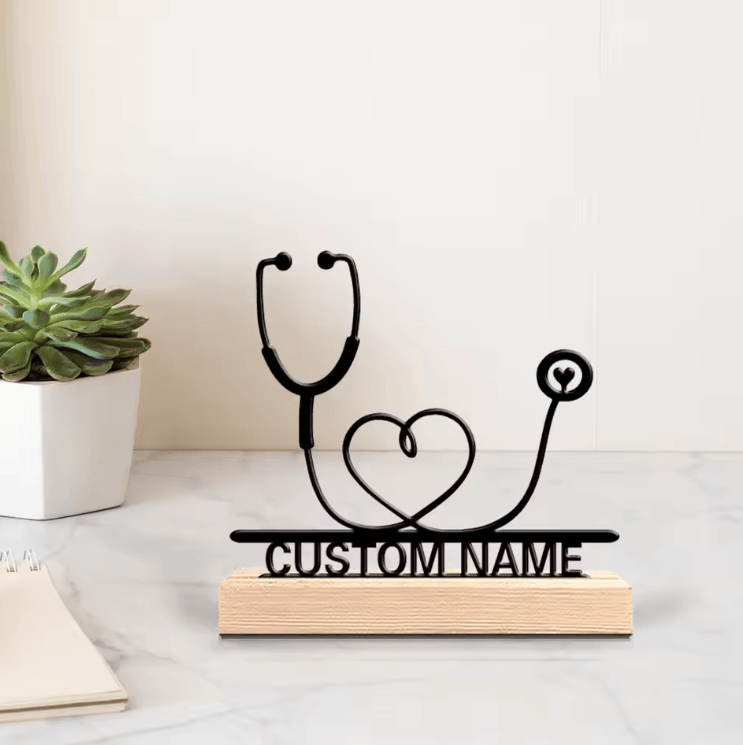 Personalized Stethoscope Metal Art Sculpture – Unique stethoscope decor statue for Doctors & Medical Gifts