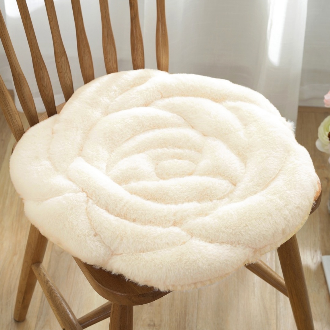Plush Rose Flower Chair Pad Thickened Anti Slip Seat Cushion