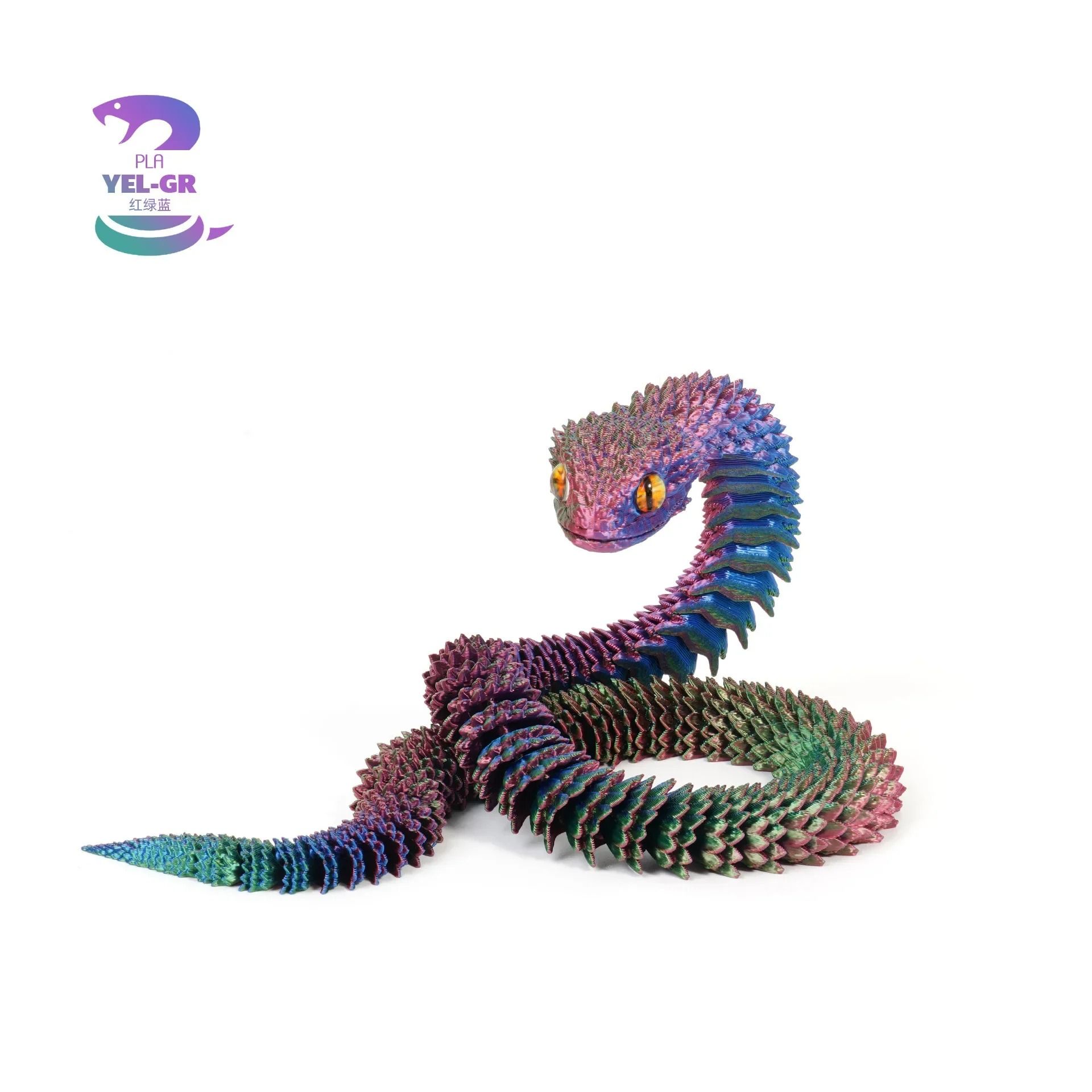3D Printed Articulated Snake Figure Bush Viper Dragon Toy