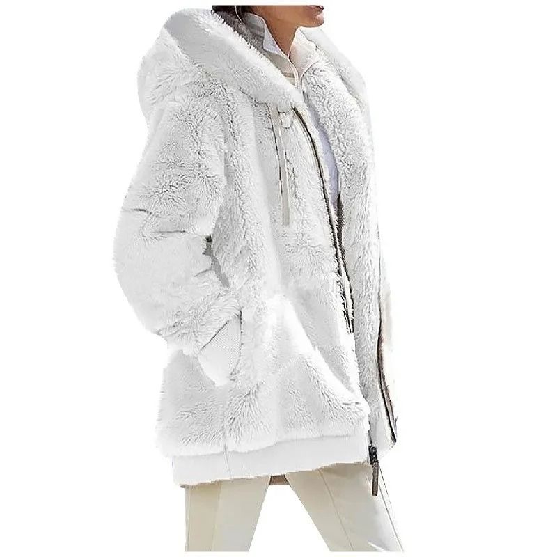 Autumn Winter Fashion Women Coat Casual Hooded Zipper Fleece Jacket