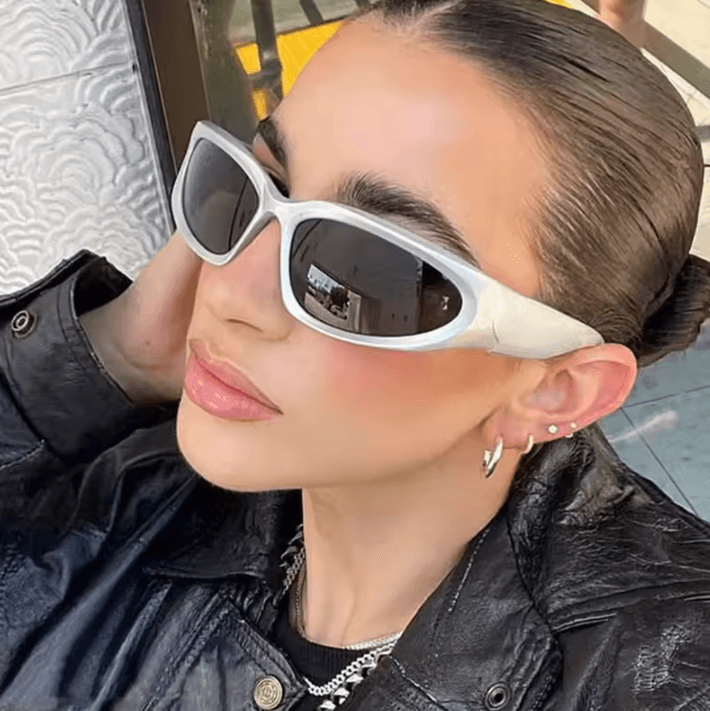 Y2K Oval Punk Sunglasses Mirror Lens UV400 Retro Unisex Statement Shades