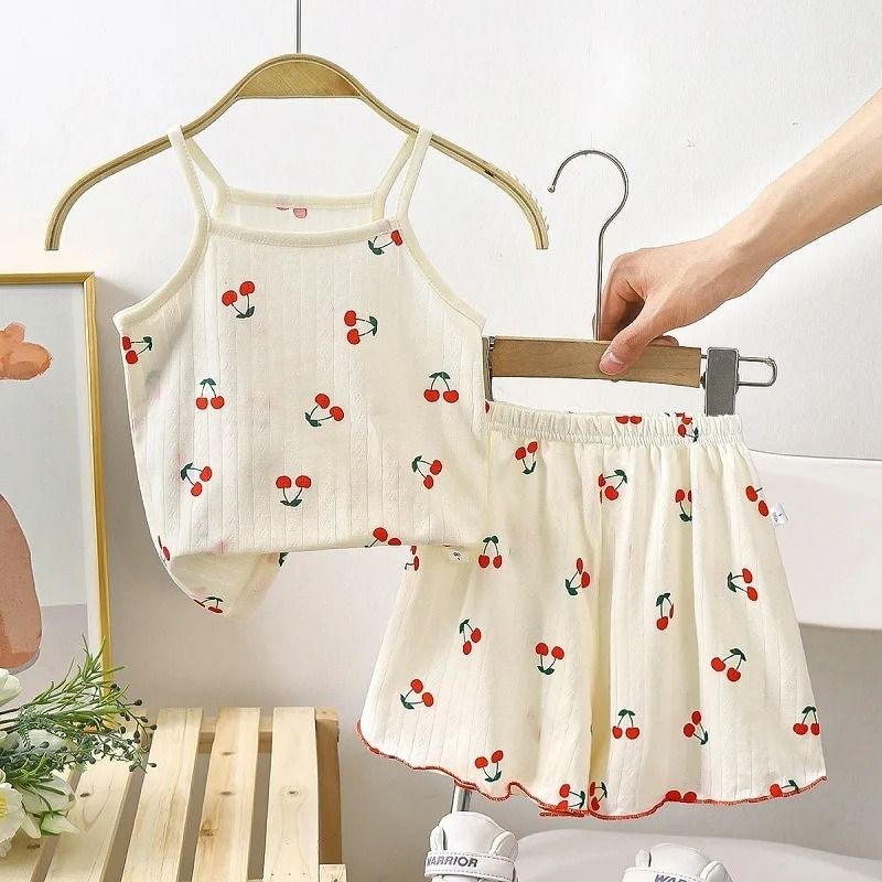 Summer Girls Cotton Suspender Set | Cute Sleeveless Pajamas & Shorts 2-Piece Set