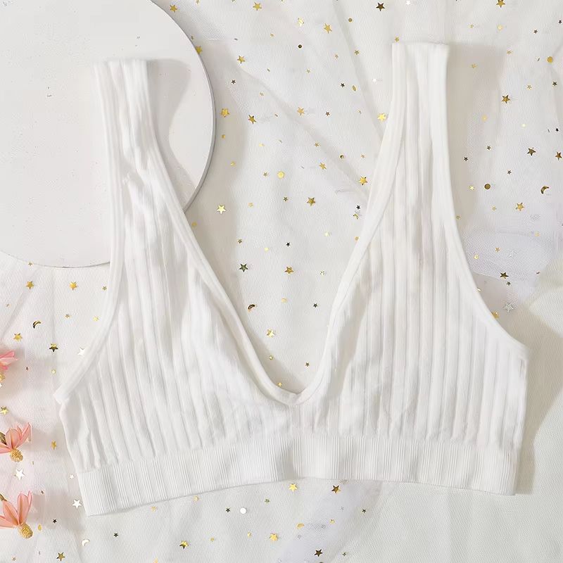 Women's Deep V-Neck Seamless Push-Up Bralette Wireless Lingerie Crop Top