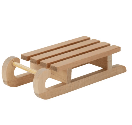 Mini 1 to 12 Scale Wooden Snow Sled Ornament for Dollhouse and Desktop Decor