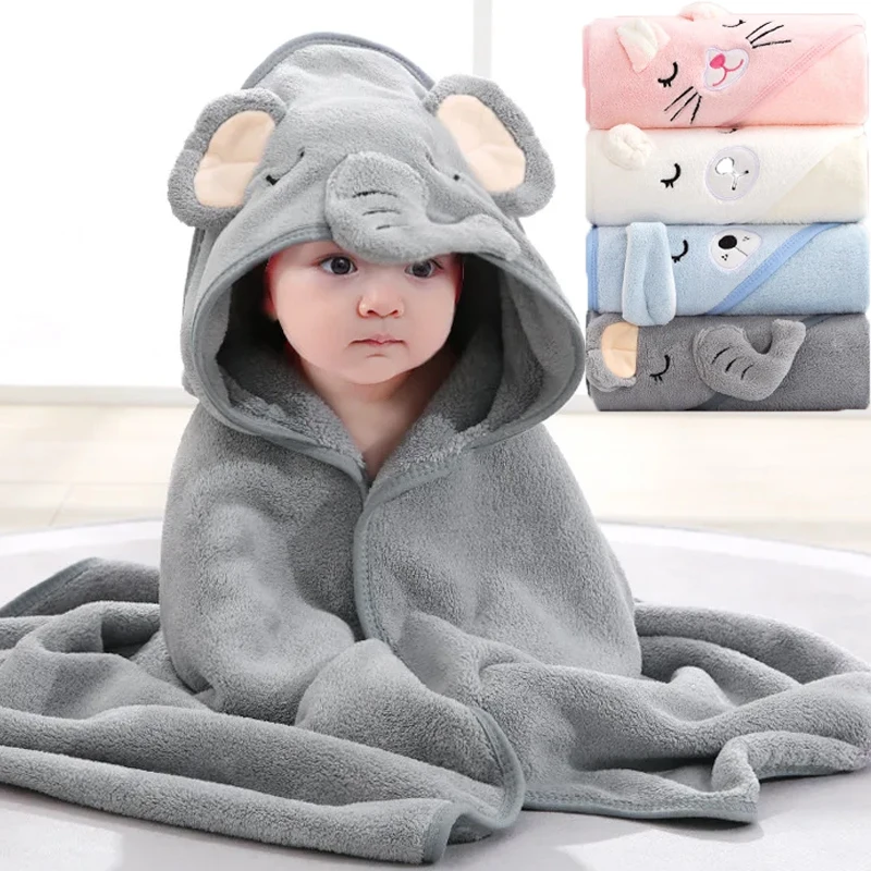 Toddler Bathrobe Warm Sleeping Swaddle Wrap Baby Hooded Bath Towels Cartoon Animal Soft Towel Blanket