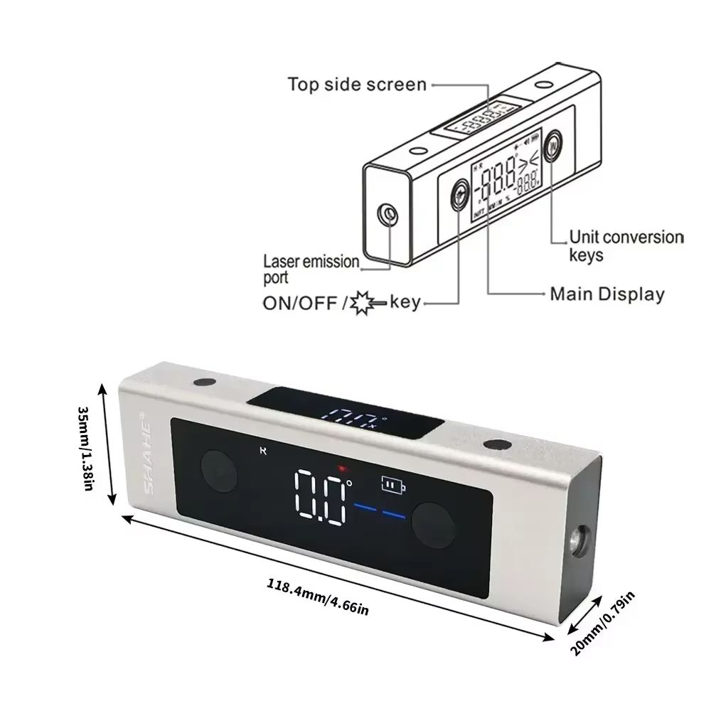 SHAHE Precision Laser Inclinometer and Digital Protractor with 2 in 1 Laser Level and Type C Charging