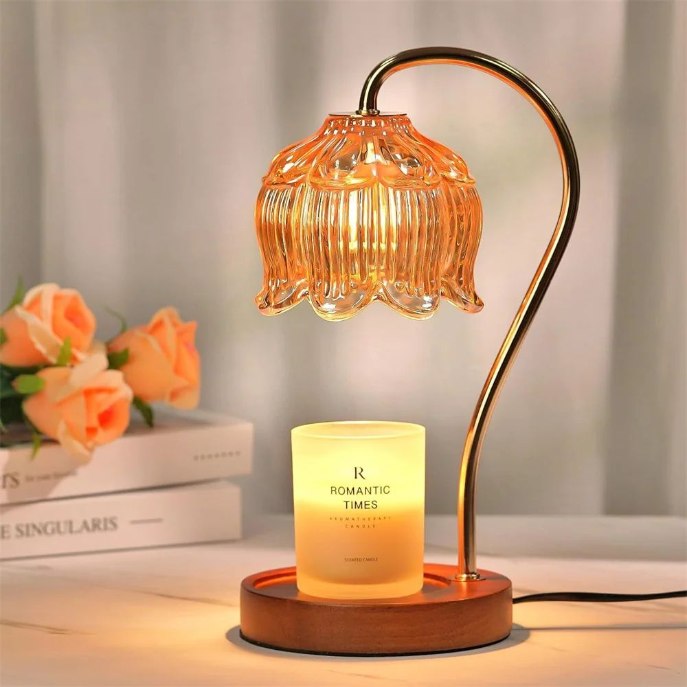 Retro Petal Candle Warmer Lamp Dimmable Wax Melt Fragrance Warmer with Candle Tray
