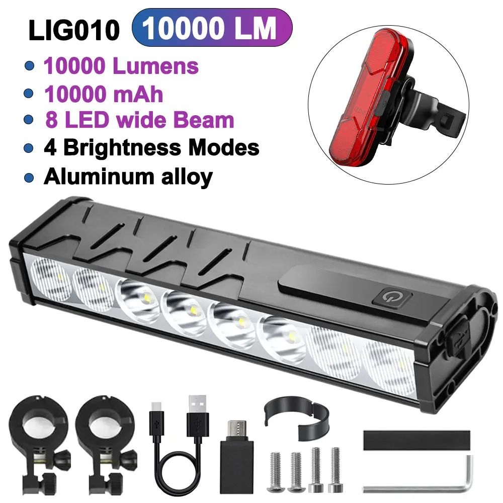 High Power Bicycle Front Light 10000 Lumen USB Rechargeable Waterproof Cycling Lamp