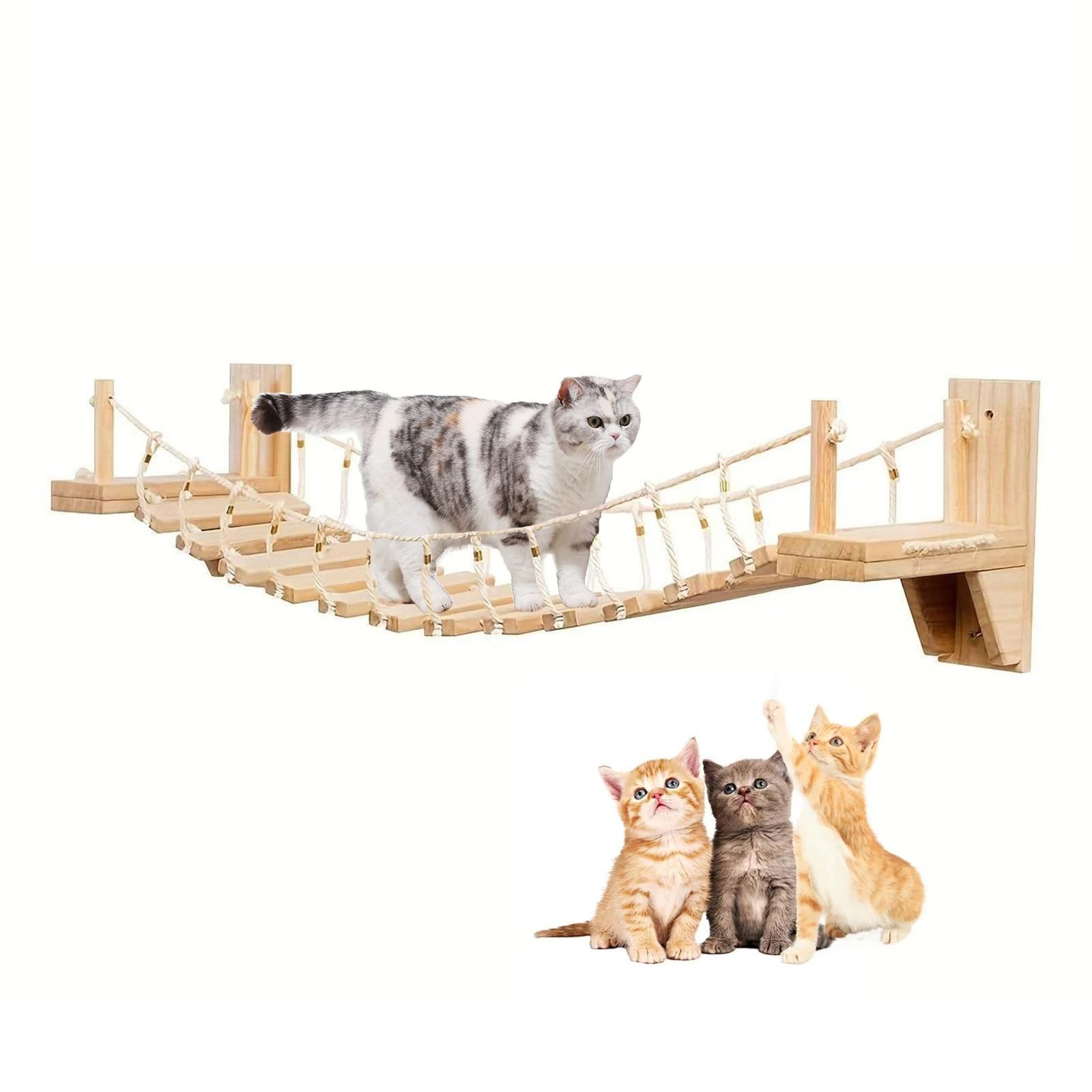 Premium Wall-Mounted Wooden Cat Bridge and Climbing Ladder