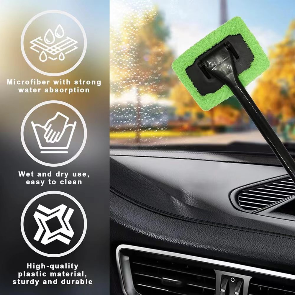 Windshield Cleaning Tool Car Window Cleaner Brush Kit Auto Glass Wiper with Long Handle for Inside Interior
