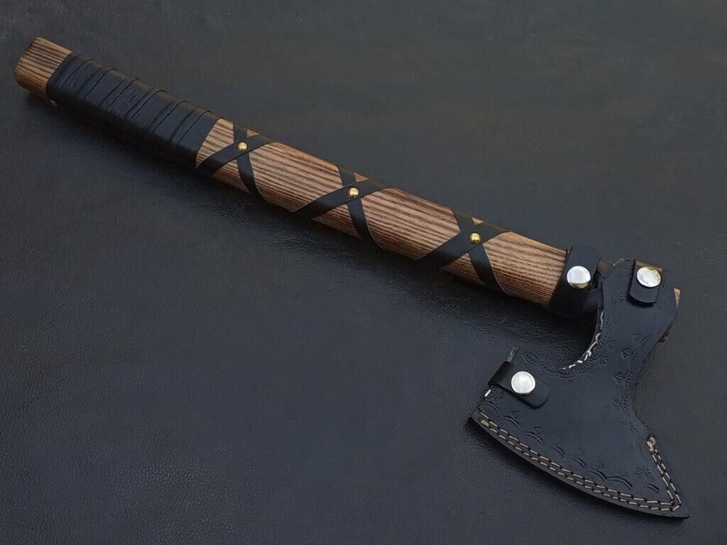 Engraved Viking Axe | Hand-Forged Carbon Steel Blade, 16