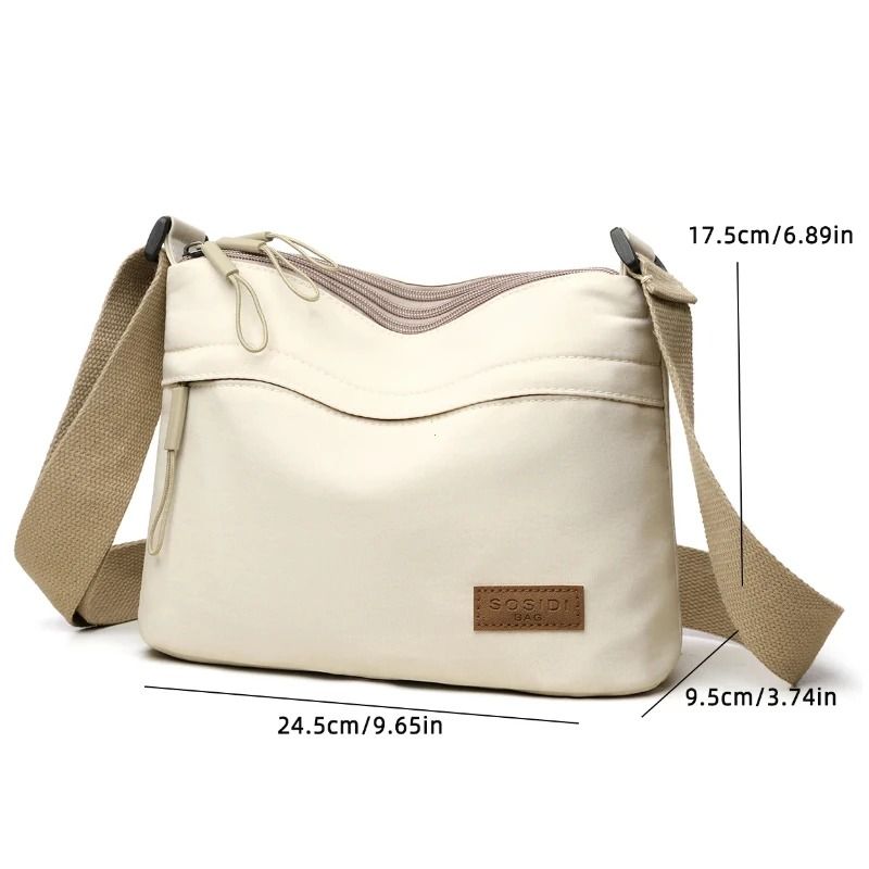 Womens Canvas Crossbody Bag with 3 Main Pockets and Adjustable Shoulder Strap