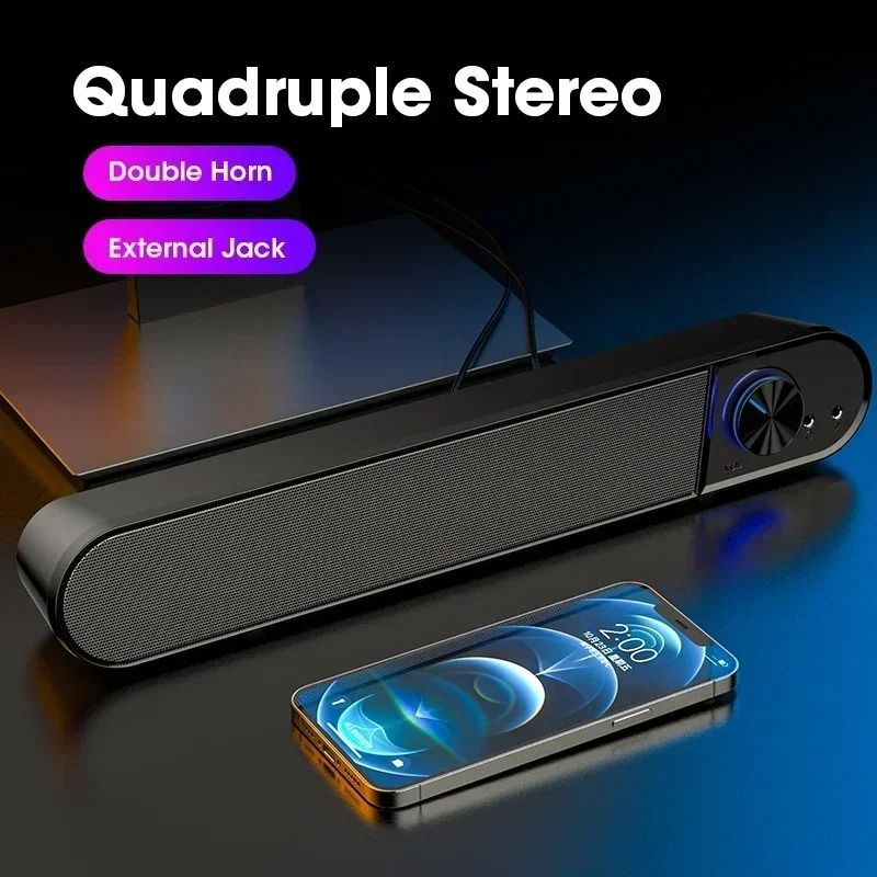 USB Wired Computer Soundbar Speaker with Subwoofer for PC TV Laptop and Phon
