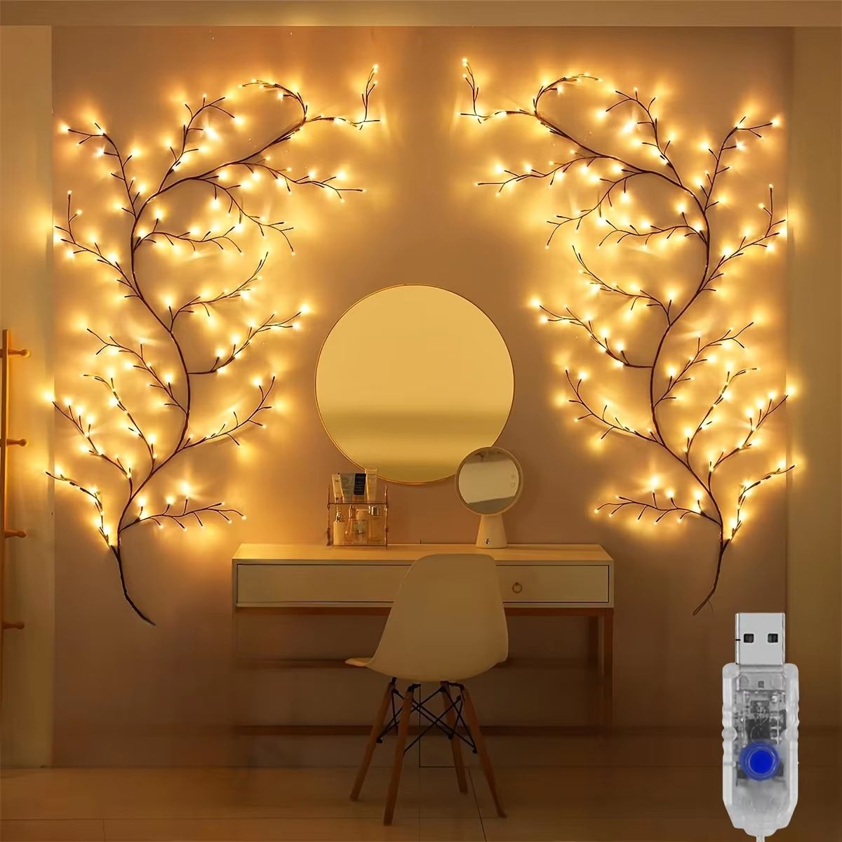 96-LED Bendable Willow Vine Lights with 8 Lighting Modes for Indoor and Outdoor Decoration