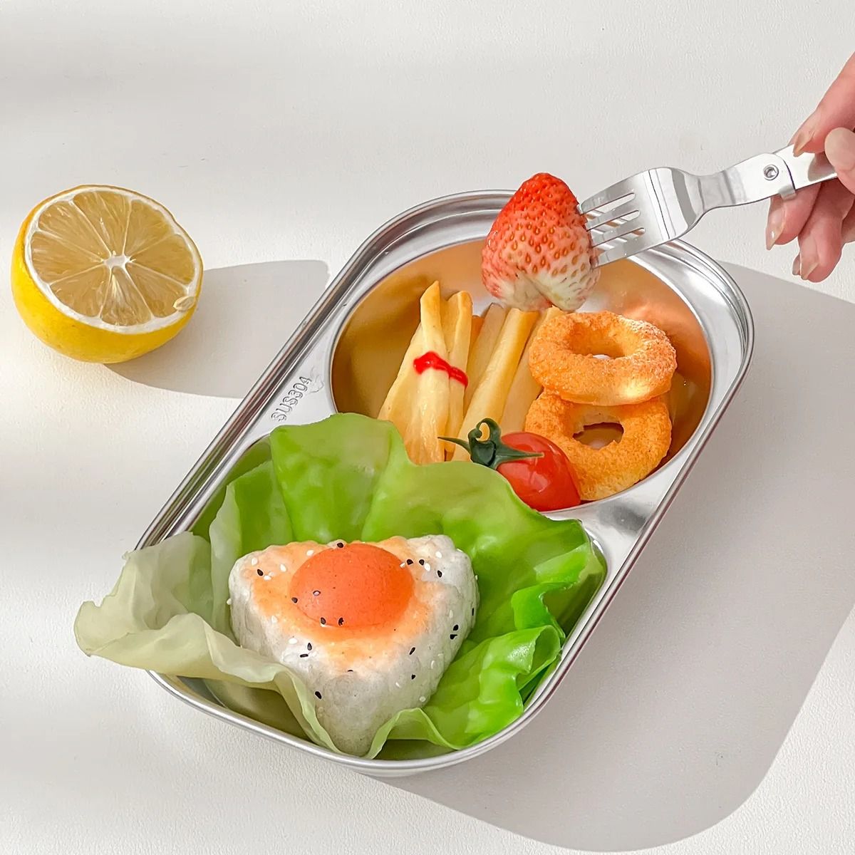 Stainless Steel Divided Salad Plate Stackable Kids Snack Dessert Plate