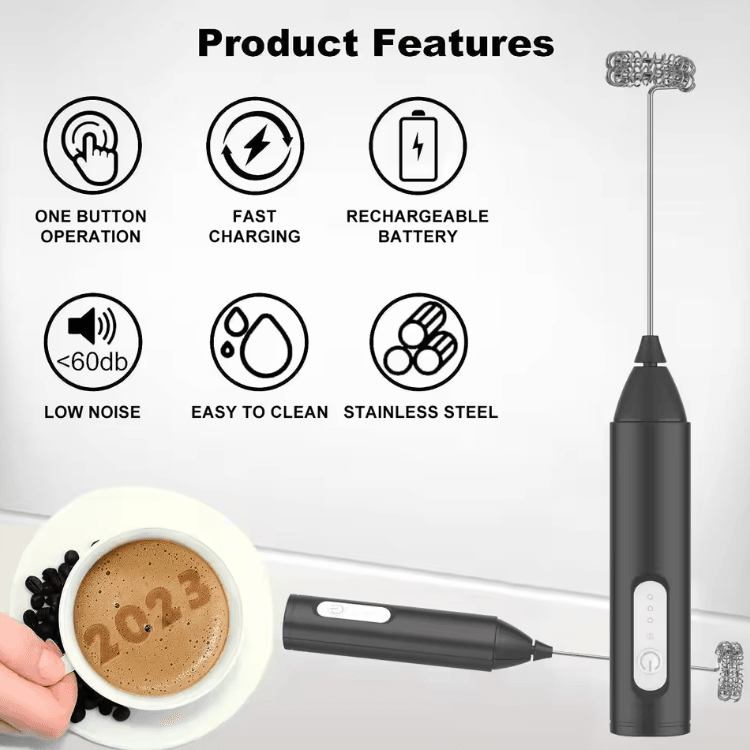 USB Rechargeable Mini Milk Frother 3-Speed Electric Coffee Whisk Foam Maker