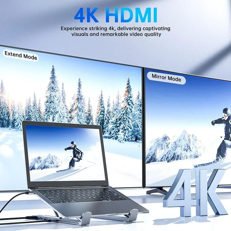 Universal Laptop Stand with Integrated USB-C Hub | HDMI 4K, SD/TF Reader & PD Charging
