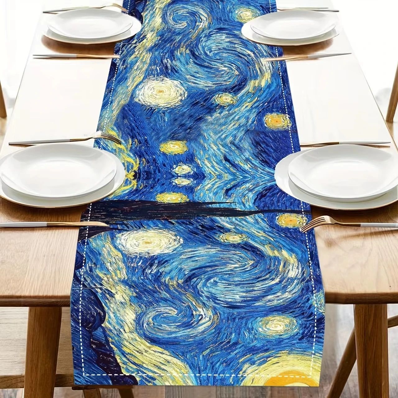 Van Gogh Starry Night Table Flag Decor