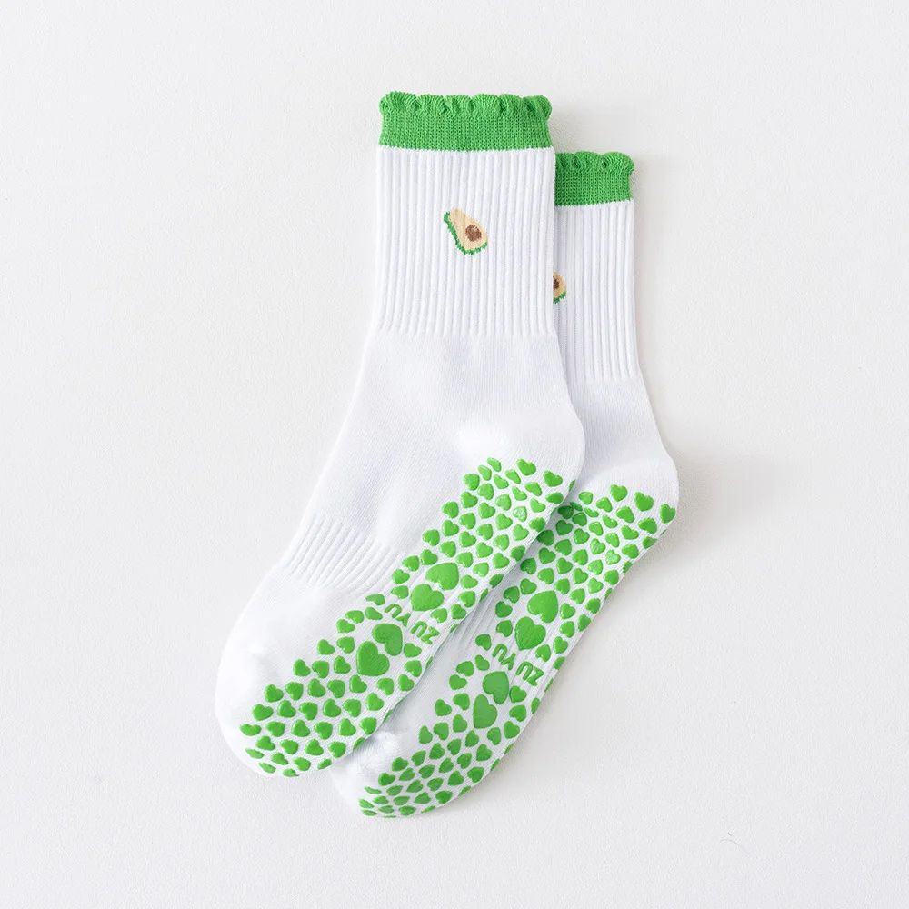Womens Knitted Embroidered Non-Slip Yoga Socks EU 36–43 – Silicone Grip Pilates & Fitness Mid-Calf Socks