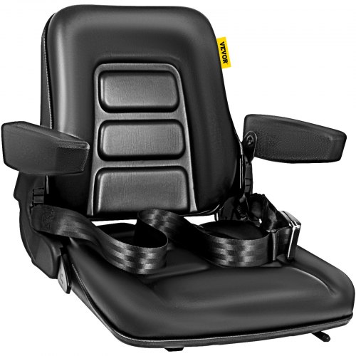 Universal Fold Down Forklift Seat with Retractable Safety Belt & Armrest, Adjustable Seat for Excavator, Forklift
