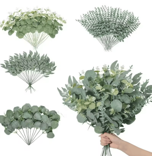 Artificial Eucalyptus Leaf Stems Greenery Bouquet Decor for Wedding & Home