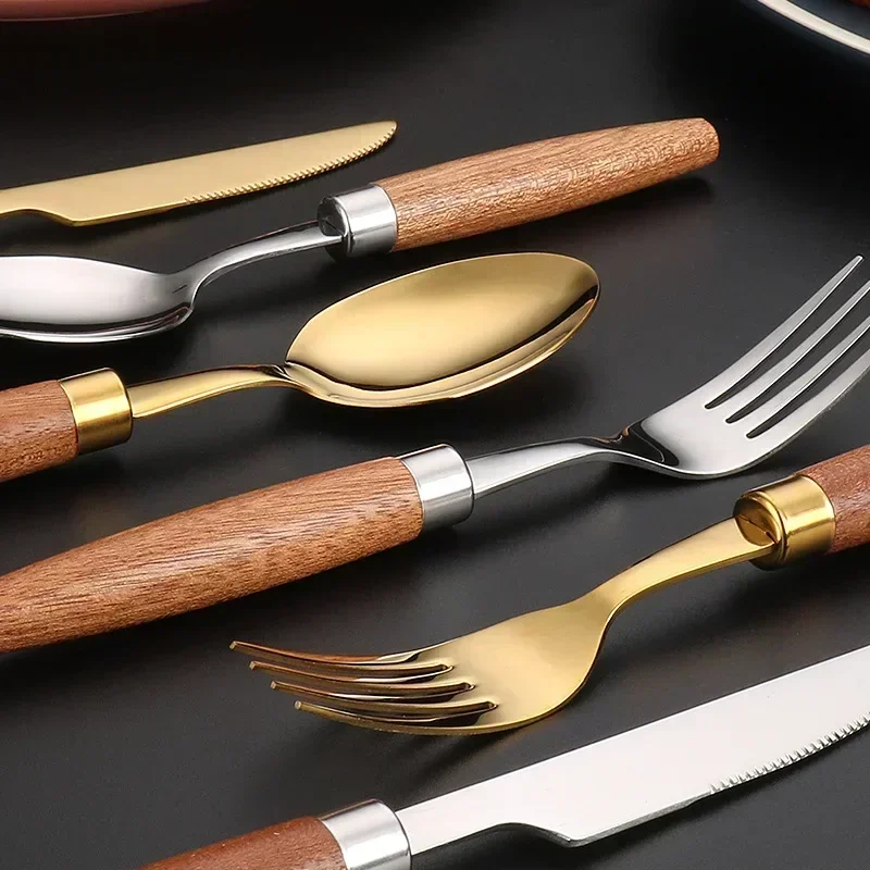 Western Flatware Spoon Suit Sapele Wooden Dishwasher Safe Kitchen Item